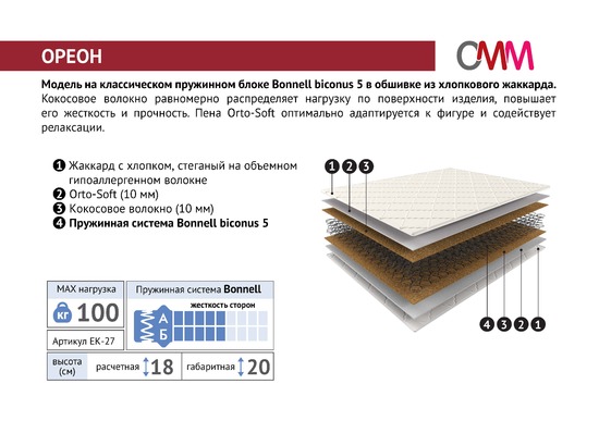 Матрас Ореон боннель 1600х2000 Мелодия сна