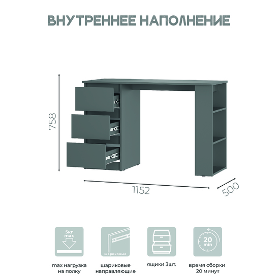 Стол письменный Симпл ПС-07 графит БТС